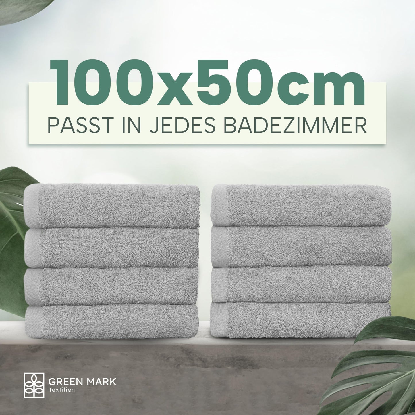 NatureMark Towels - Set of 8 - 100% Cotton, Soft & Absorbent, Premium Quality for Bathroom, Spa and Fitness, 50 × 100cm, Silver Gray - 8_silber