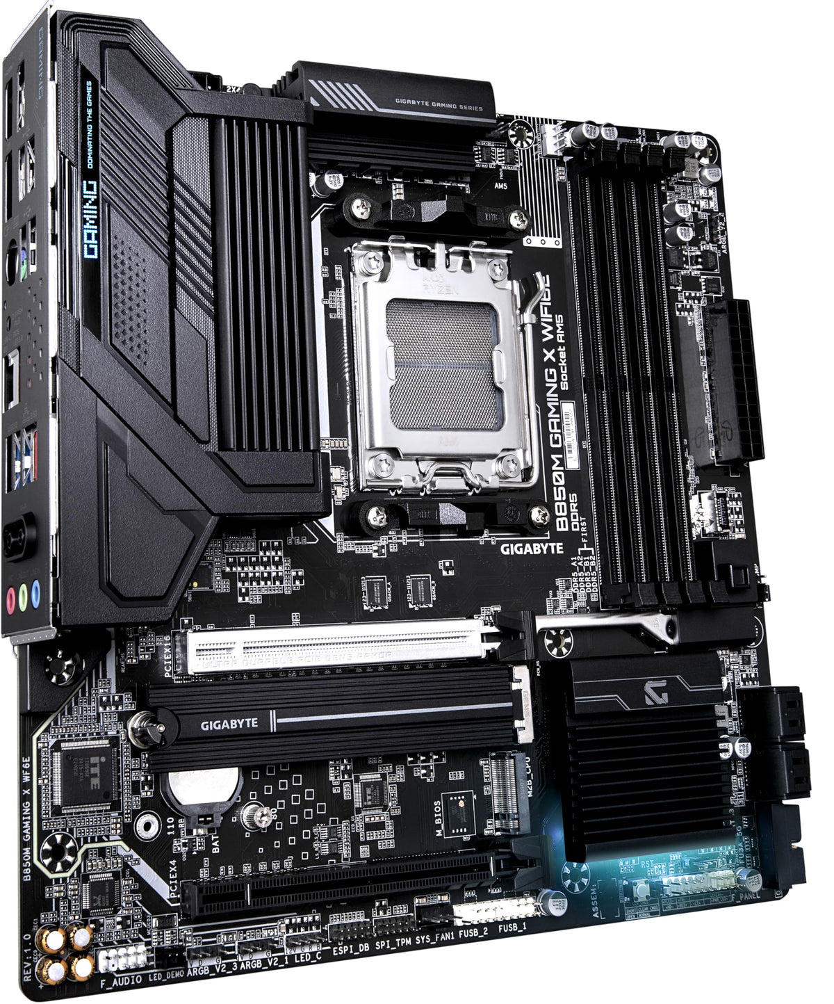 Placa de bază GIGABYTE B850M Gaming X WIFI6E - compatibilă cu procesoarele AMD Ryzen din seria 9000, VRM digital cu 10+2+2 faze, suport pentru memorie DDR5 de până la 8200MHz (OC), 1xPCIe 5.0 + 1xPCIe 4.0 M.2, 2.5LAN, WiFi 6E, USB 3.2 Gen 2.