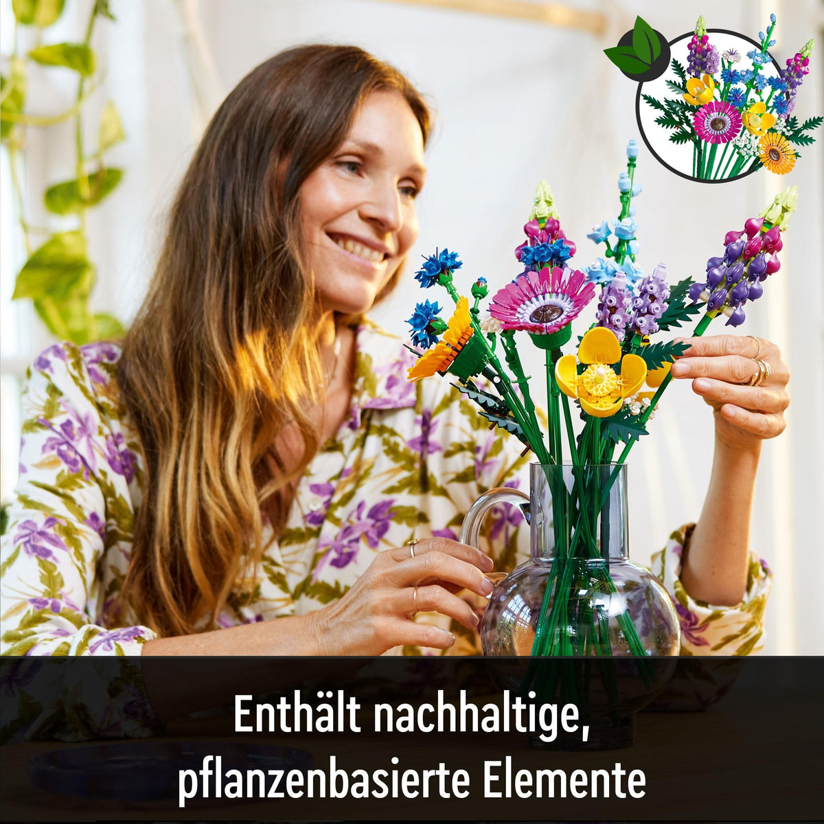 Set LEGO Botanicals Buchet de Flori Sălbatice - Flori Artificiale cu Maci și Lavandă - Kit de Meșteșuguri pentru Adulți - Cadouri pentru Decorul Biroului de Acasă pentru Femei și Bărbați - 10313