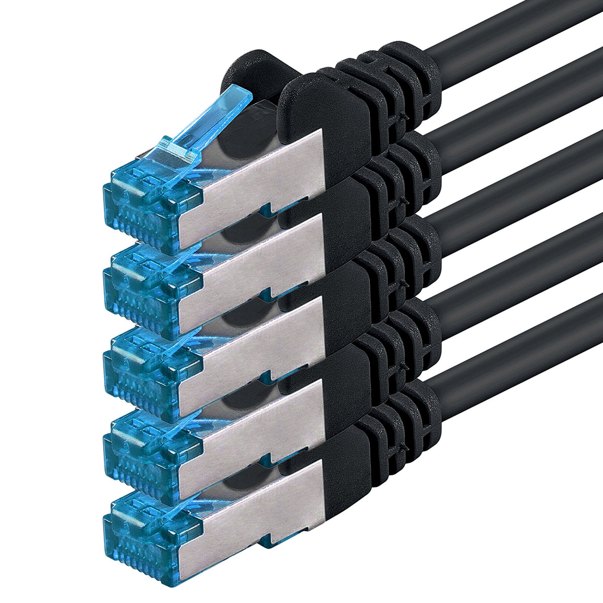 1aTTack.de 10m - CAT6a - Network Cable Black - 5 Pieces CAT 6 A Patch Cables 10000 Mbit/s SFTP PIMF 500 MHz compatible with CAT5 CAT6 CAT7 DSL Internet Switch Router - 4250344831754