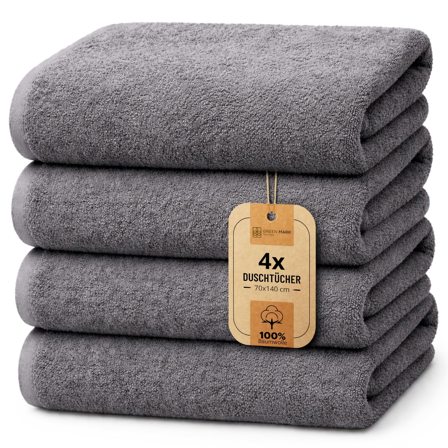 NatureMark 4-piece shower towel set - soft and absorbent shower towels made from 100% cotton, suitable for everyday use - anthracite gray, 70x140cm - NM-HT0722