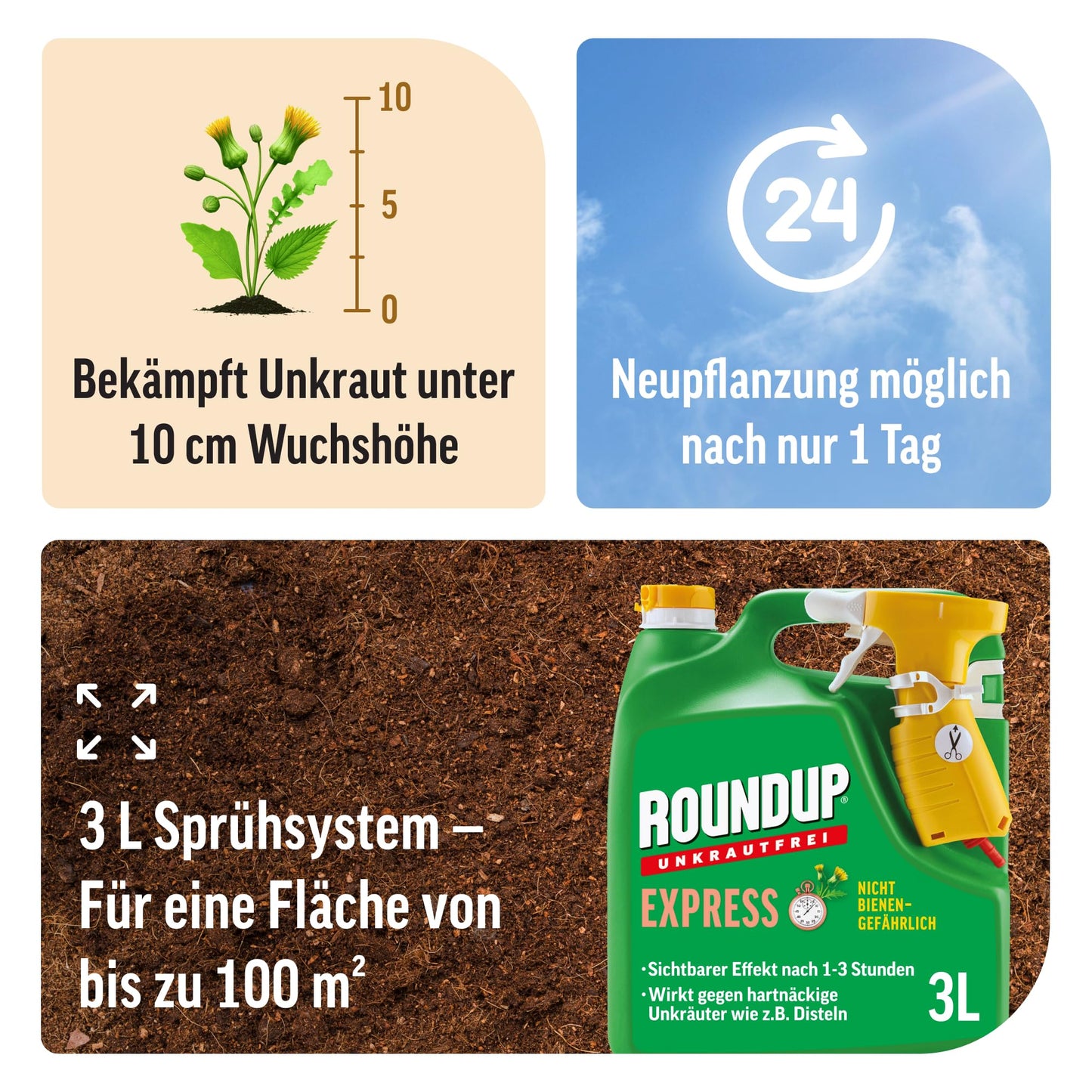 Roundup Weed Free Express 3L pressure sprayer against weeds - 32080