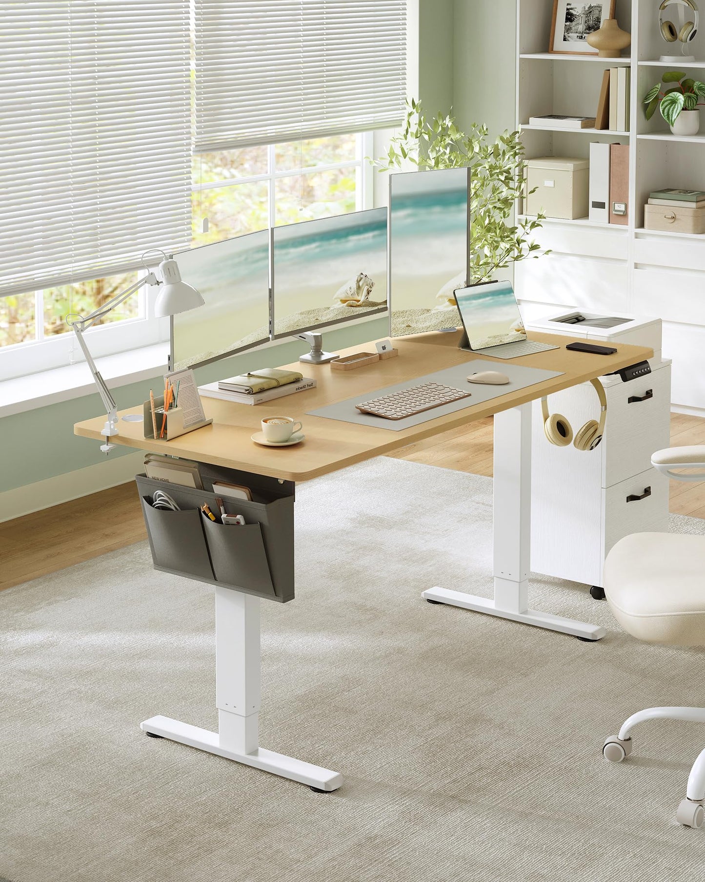 SONGMICS Electric height-adjustable desk, 160 x 70 cm, infinitely adjustable, memory function with 4 heights, golden oak color LSD136Y01 - LSD026X01