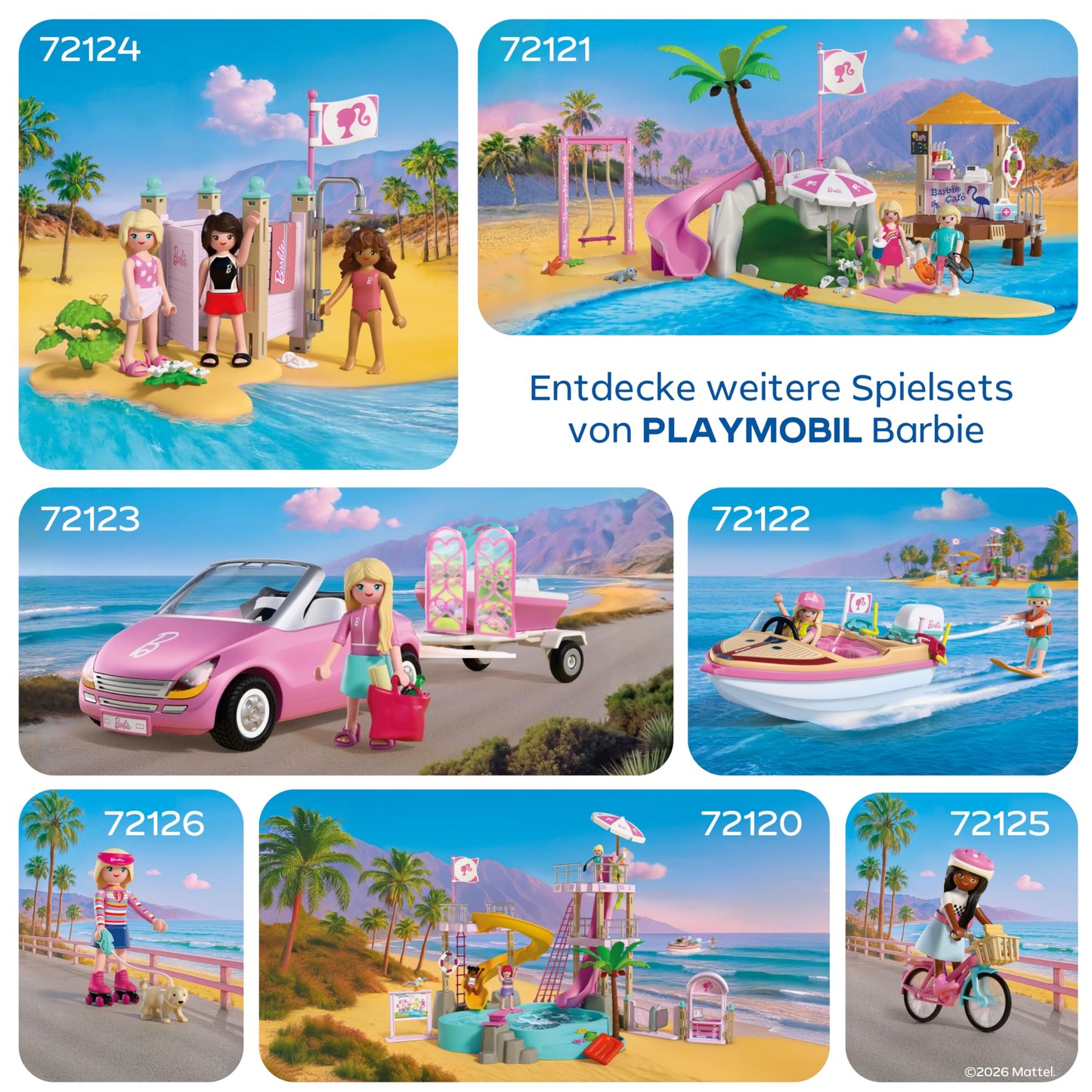 PLAYMOBIL Barbie Convertible | Convertible with trailer & jet ski | Summer Adventures with Barbie on the Malibu Coast | Vehicle & water fun | Creative playset for children aged 4 and over | 72123