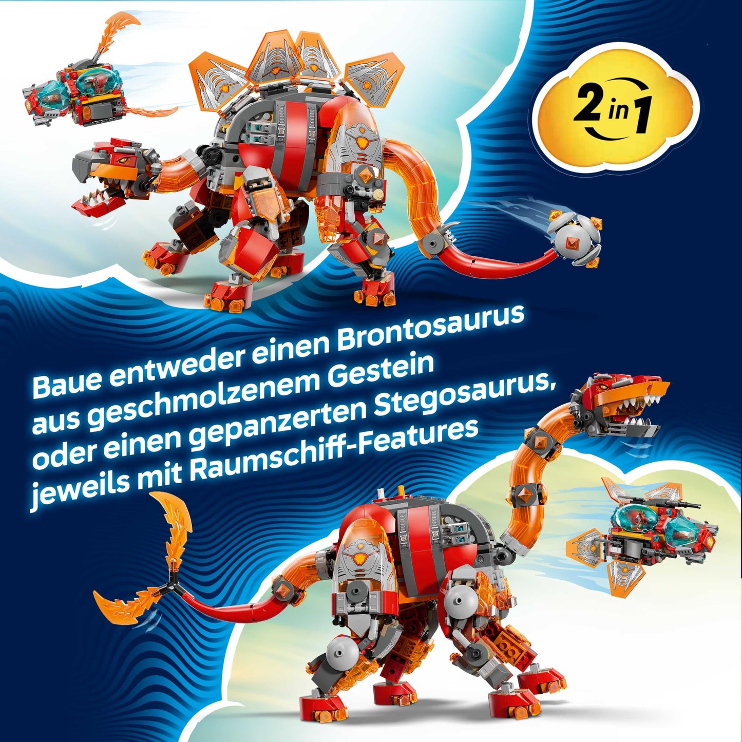 LEGO DREAMZzz 2in1 dino jet plane - dinosaur toy convertible into stegosaurus - including 4 minifigures and 2 collectible treasure creatures - gift for boys aged 9 and up - 71514
