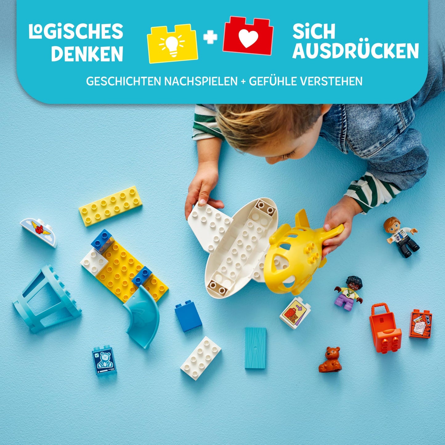 LEGO DUPLO Town First visit to the airport - learning toy to promote motor skills for toddlers - including airplane, 2 figures & teddy bear - gift for boys and girls aged 2 and over - 10443