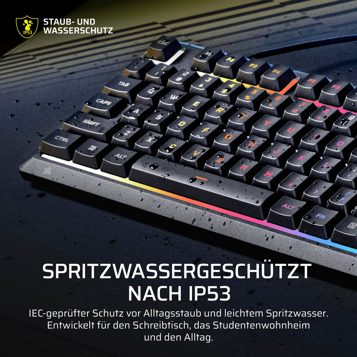 Corsair Skiff 100 Plus Silent RGB Wired Gaming Keyboard - Black - CH-9226I65-DE