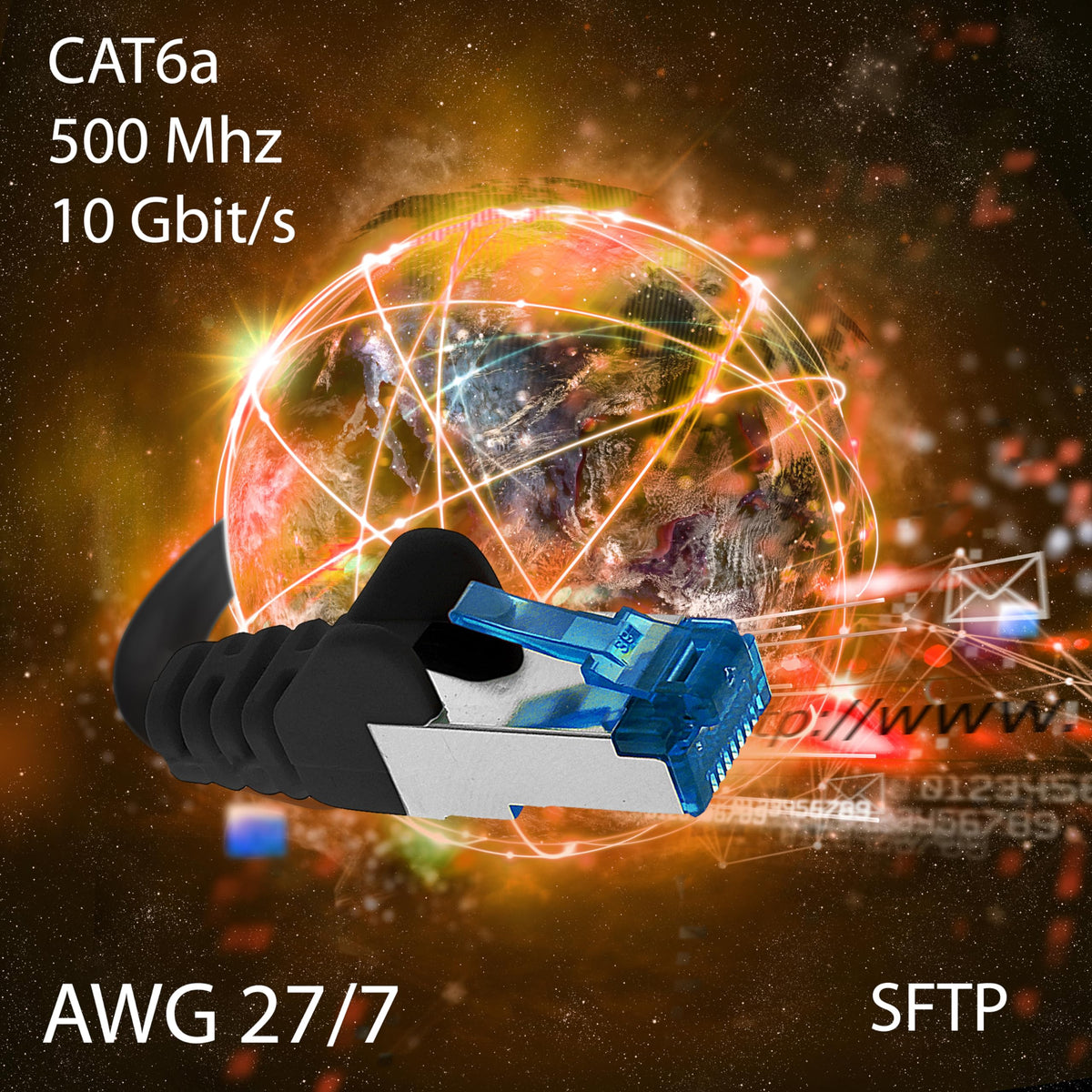1aTTack.de 7,5m - CAT6a - Cablu de rețea negru - 5 bucăți CAT 6 A cabluri patch 10000 Mbit/s SFTP PIMF 500 MHz compatibile cu CAT5, CAT6, CAT7, DSL, Internet, Switch, Router - 4.25034E+12