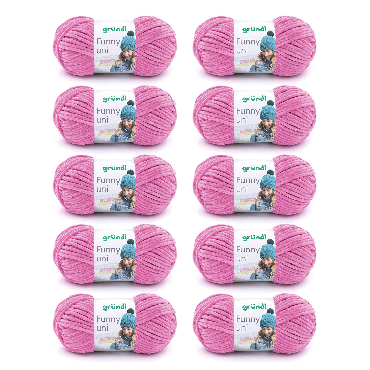 Gründl Wolle Funny uni - soft chenille wool for crocheting - cuddly and skin-friendly - 100% polyester - 10 balls 100 g / 120 m - needle size 5-6, fuchsia - 3442-10