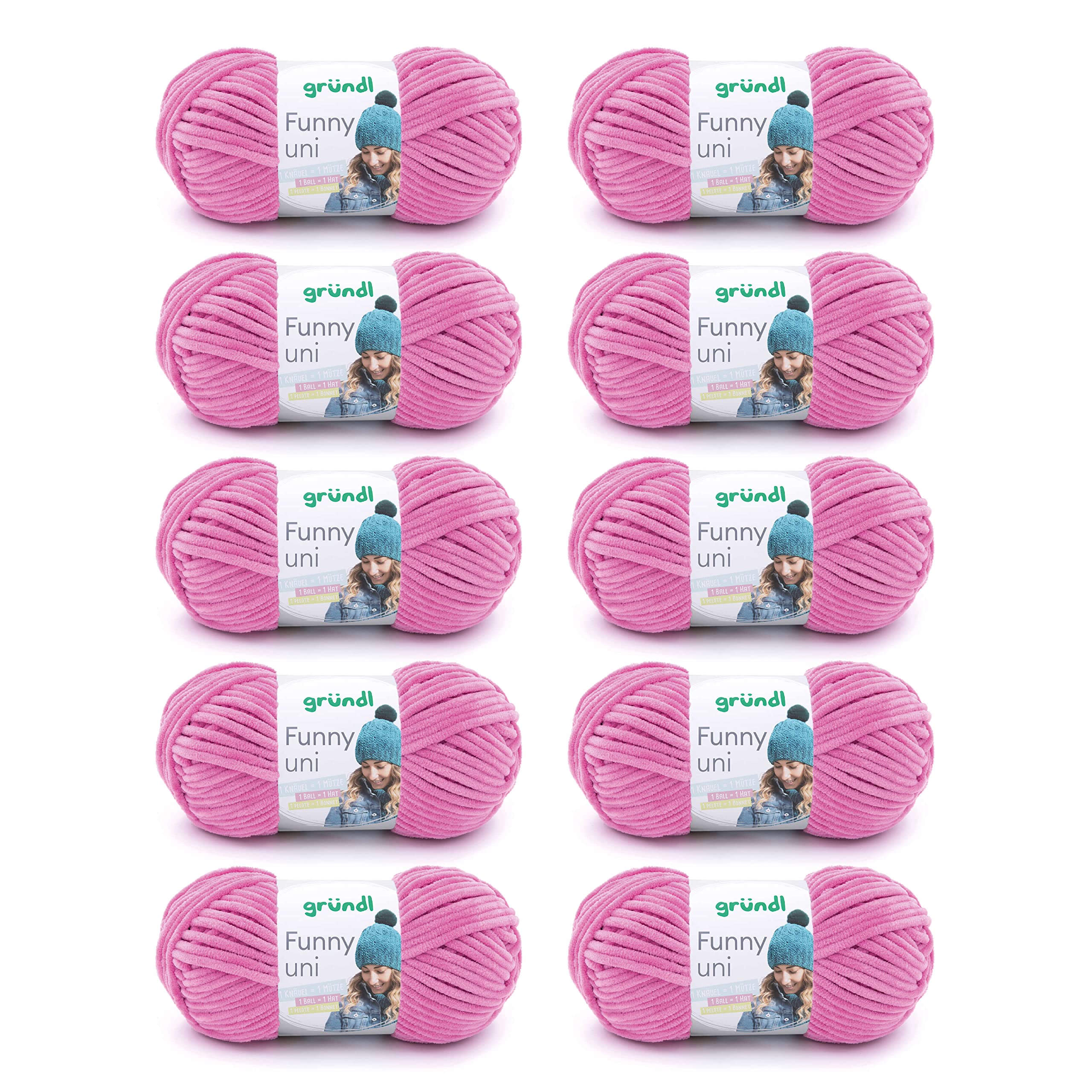 Gründl Wolle Funny uni - lână moale tip chenille pentru croșetat - pufoasă și delicată cu pielea - 100% poliester - 10 sculuri 100 g / 120 m - dimensiune croșetă/andrele 5-6, fuchsia - 3442-10