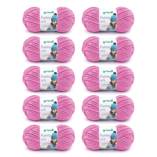 Gründl Wolle Funny uni - lână moale tip chenille pentru croșetat - pufoasă și delicată cu pielea - 100% poliester - 10 sculuri 100 g / 120 m - dimensiune croșetă/andrele 5-6, fuchsia - 3442-10