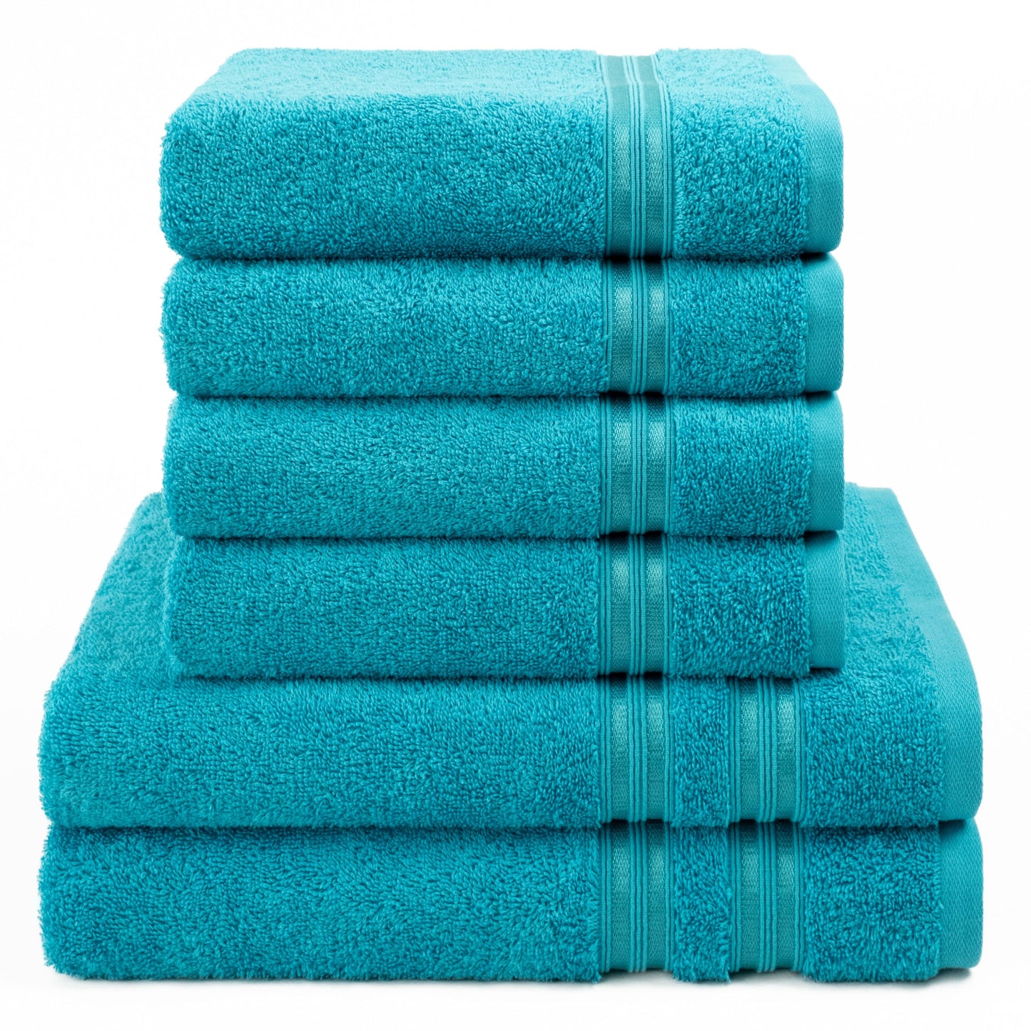 Hammetex set of 6 towels - 2 bath towels 70x140 cm & 4 hand towels 50x100 cm - 100% cotton terry - Oeko-TEX certified - soft, absorbent - with hangers, turquoise - RN66