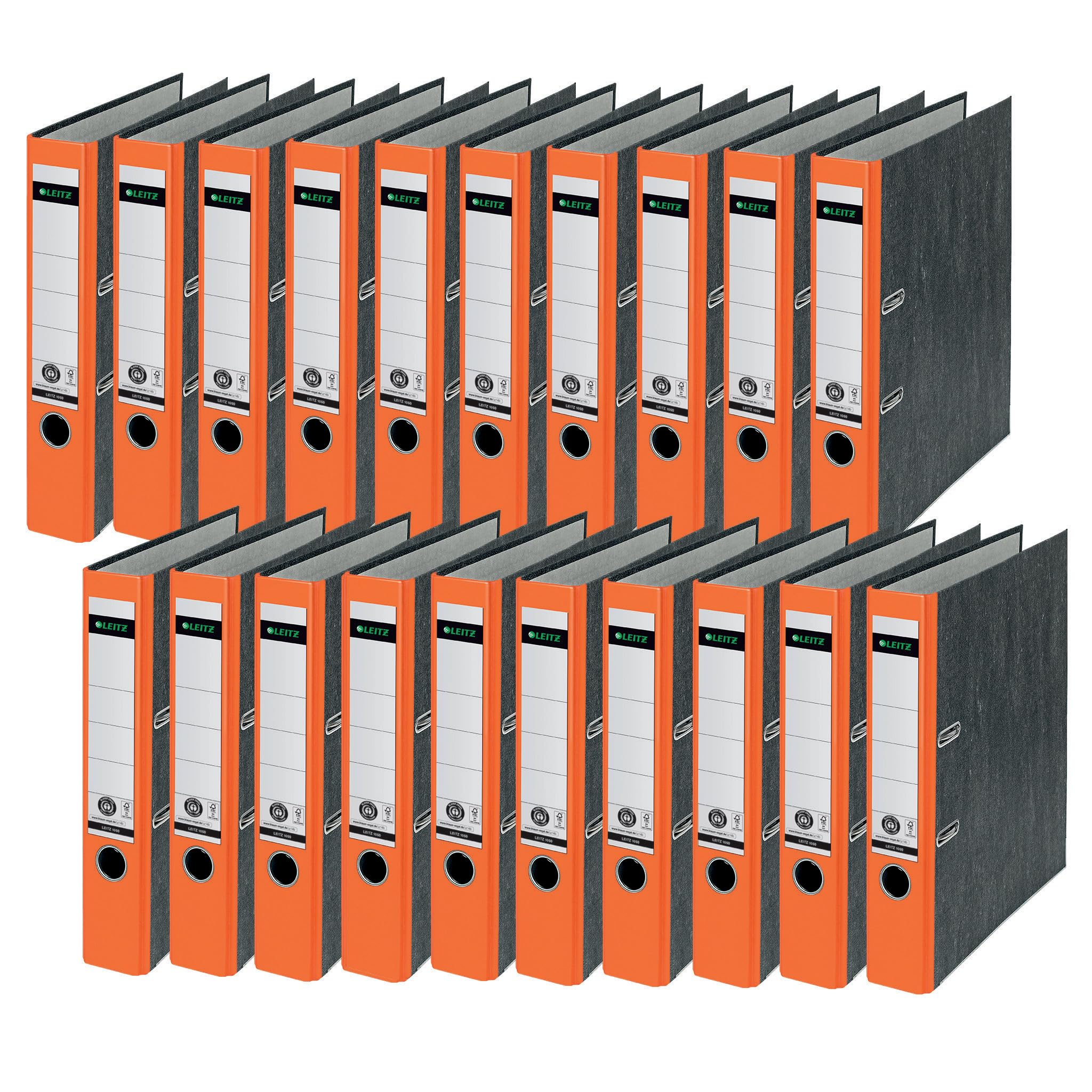 Leitz quality folders, pack of 20, the original, DIN A4 narrow file folder, 5 cm wide, cloud marble paper, recycled folder, Blue Angel, with 180° mechanics, highest stability, orange, 10505045 - 10505045-20