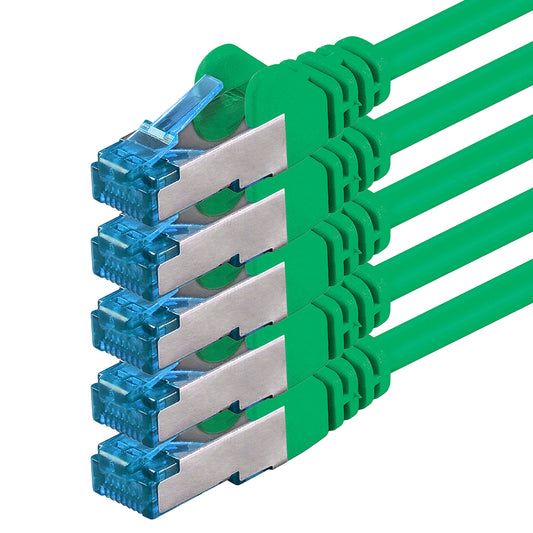 1aTTack.de 10m - CAT6a - Cablu de rețea verde - 5 bucăți cabluri de tip patch CAT 6 A 10000 Mbit/s SFTP PIMF 500 MHz compatibile cu CAT5, CAT6, CAT7, DSL, Internet, Switch, Router - 4250344831679