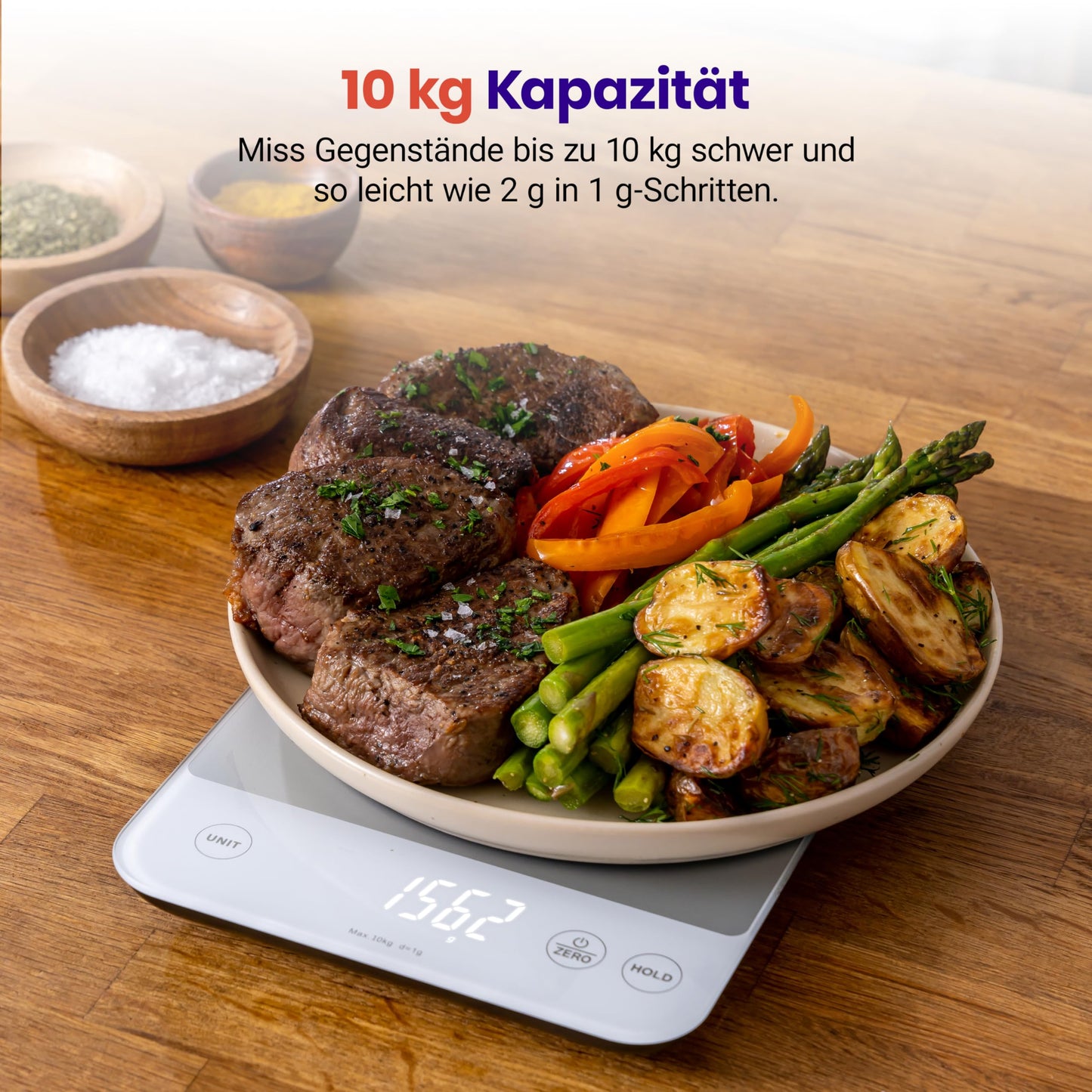 ETEKCITY kitchen scales, precision scales 0.1g accurate, 10kg digital kitchen scales with large LED display, waterproof kitchen scales, kitchen scale for measuring liquids, tare function - 10KG-1g - white glass - EKS-L422