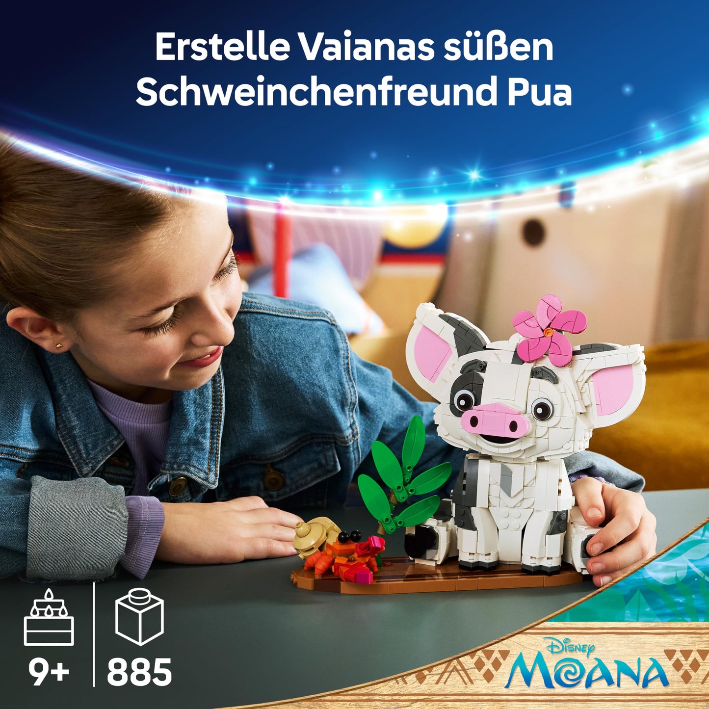 LEGO | Disney Moana Pua - toy pig with flower, crab and raft stand as room decoration - birthday gift for girls aged 9 and over and film fans - 43292
