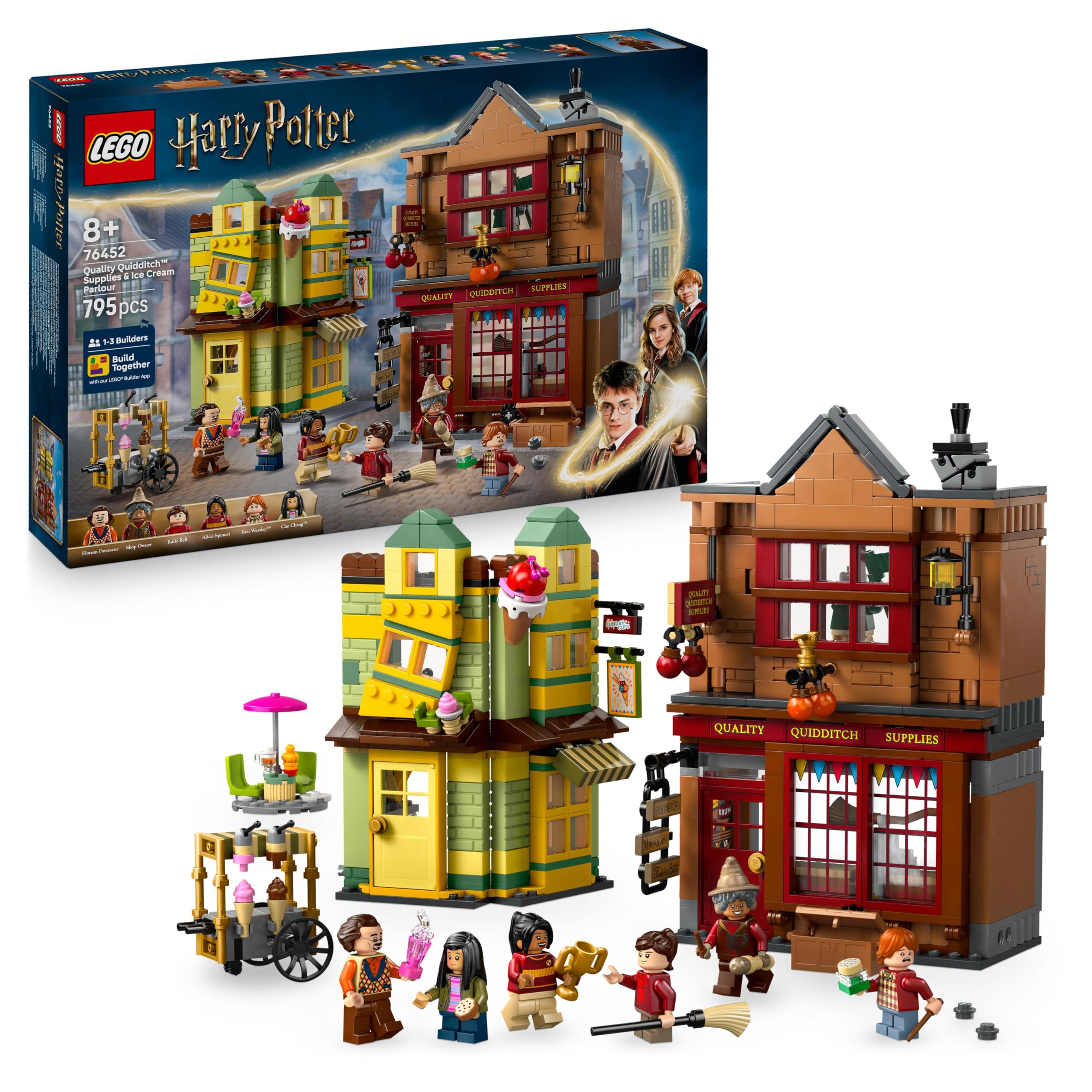LEGO Harry Potter quality for Quidditch & Fortescues ice cream parlor - set with 2 Diagon Alley shops, 6 minifigures & accessories including Nimbus 2000 broom - gift for boys and girls aged 8 and over - 76452