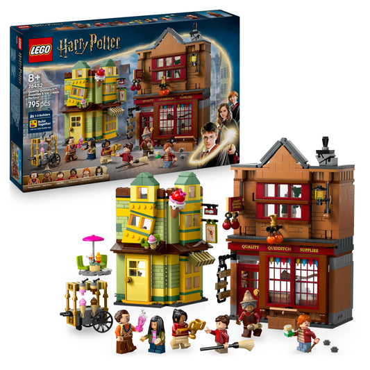 LEGO Harry Potter quality for Quidditch & Fortescues ice cream parlor - set with 2 Diagon Alley shops, 6 minifigures & accessories including Nimbus 2000 broom - gift for boys and girls aged 8 and over - 76452