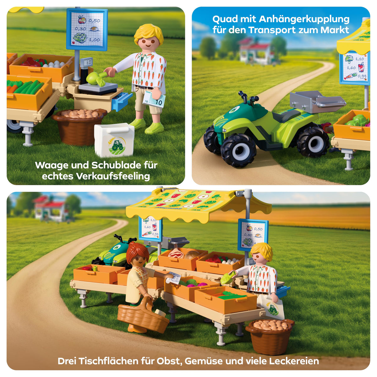 PLAYMOBIL | Country | Market Stall | Mobile sales stand with quad, fresh products & many accessories | For children aged 4 and up | 72164