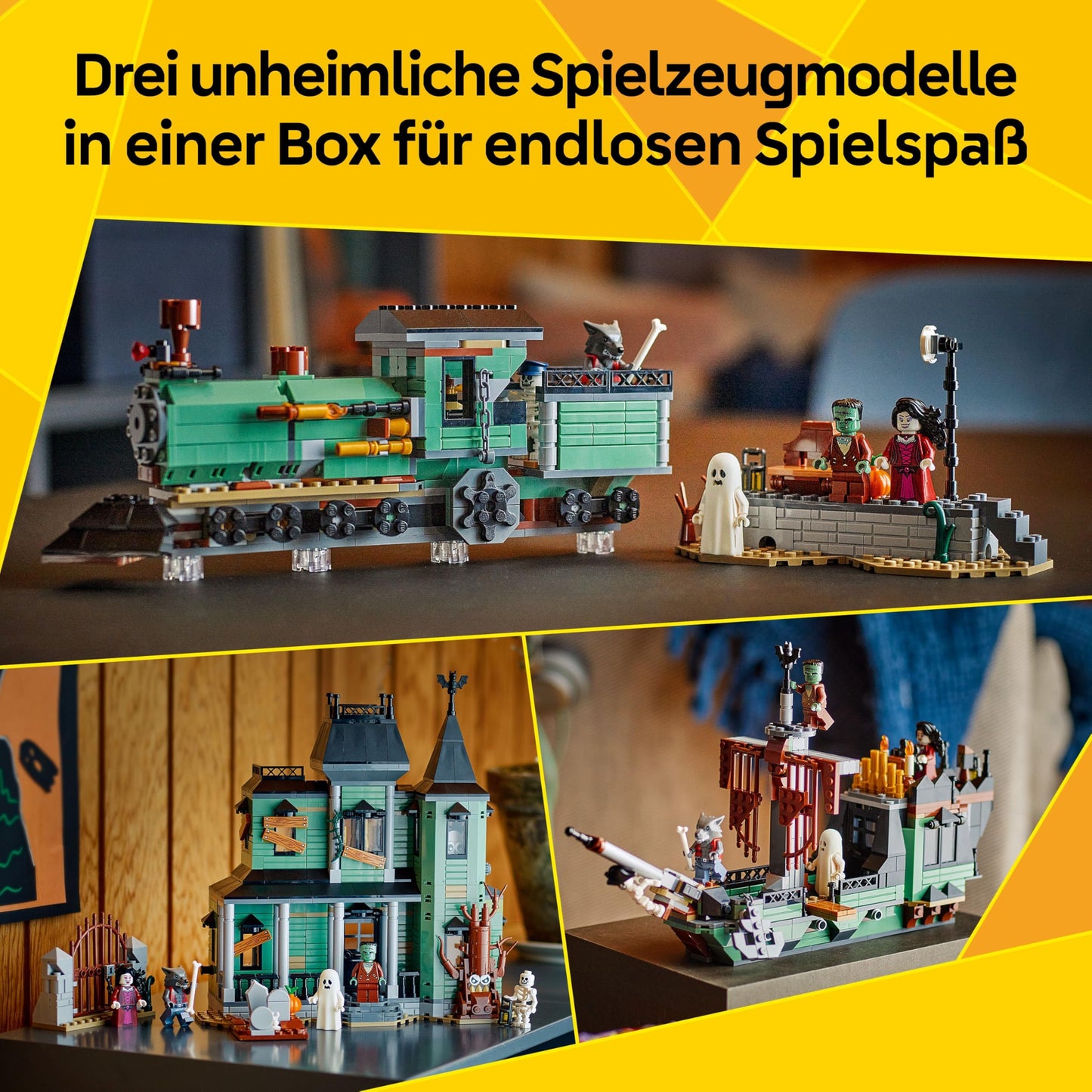 LEGO Creator Haunted House - 3-in-1 toy with house - building set that can be converted into a ship or train - with 5 spooky minifigures - cool Halloween gift for boys and girls aged 9 and up - 31167