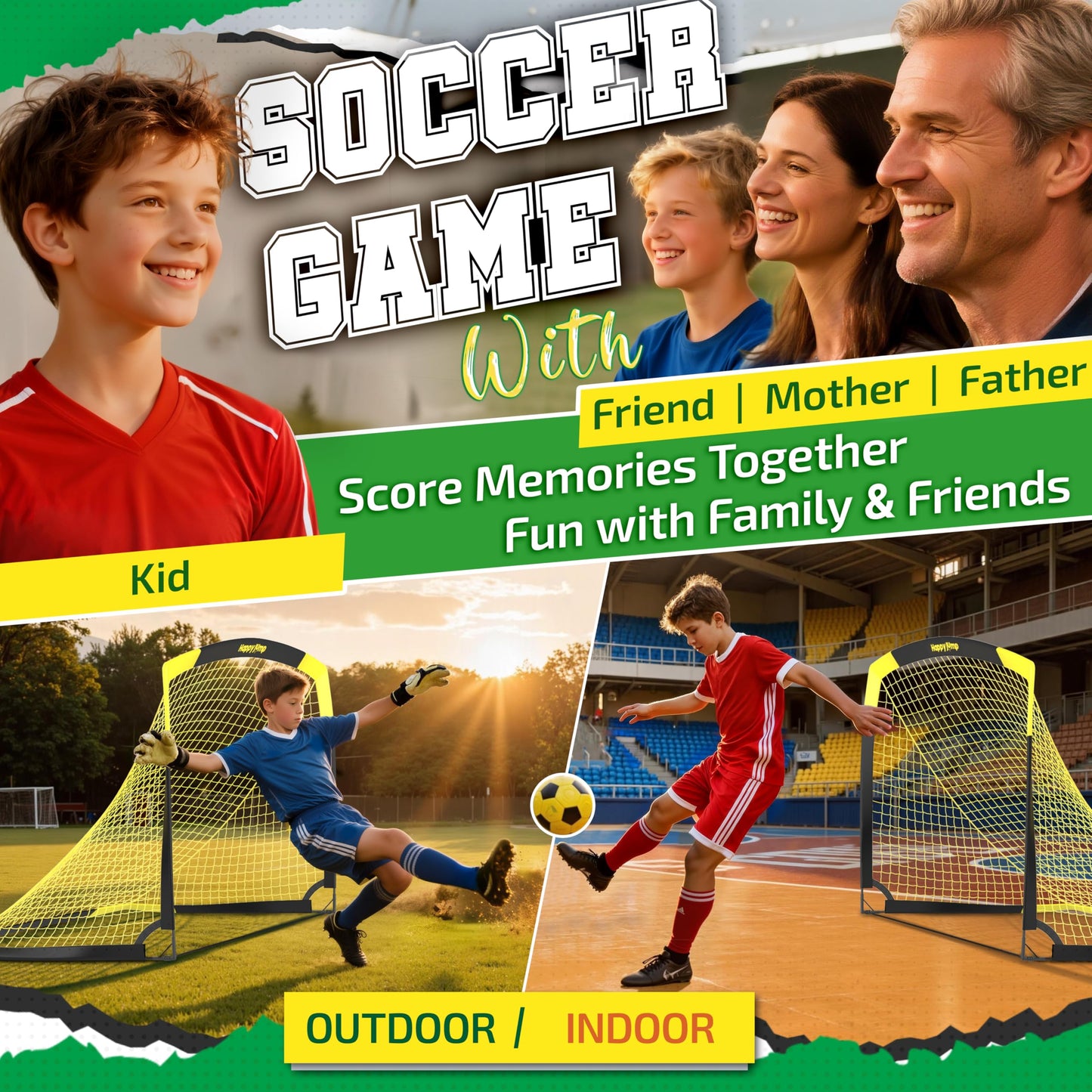 Happy Jump Pop-Up Football Goals – 152x110 cm, 2 Goals | Robust, foldable fiberglass goals for children and adults For outdoor & leisure - A233259BQ1