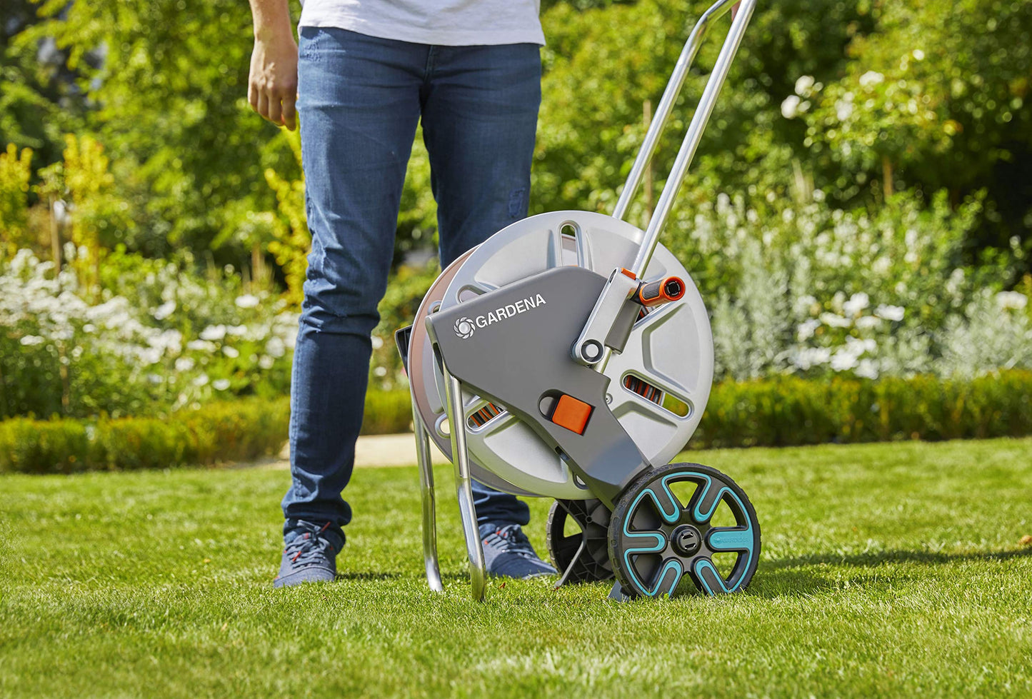 Gardena CleverRoll L Easy Metal: Large hose trolley with a capacity of up to 100 m, particularly stable, hose guide in a robust metal frame (18550-20)