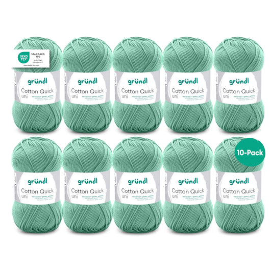 Gründl Wolle Cotton Quick uni - thin wool for crocheting - knitting yarn - crochet yarn - shiny and skin-friendly - 100% cotton - 10 balls 50 g / 125 m - needle size 3-4 - apple green - 865-170