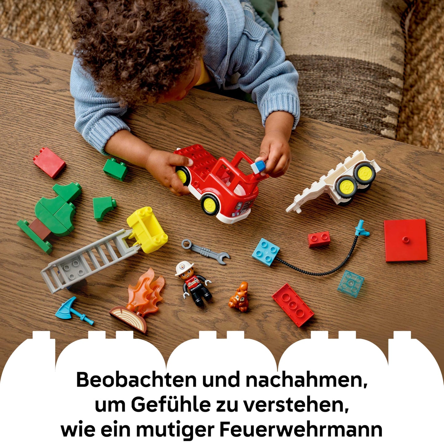 LEGO DUPLO Town fire engine with hose and firefighter - learning toy for motor skills - red fire engine with ladder, figure and squirrel - gift for boys and girls aged 2 and over - 10473
