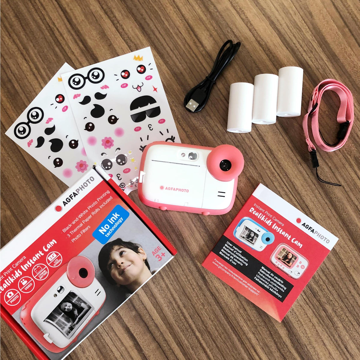 AGFA Photo Realikids Instant Cam + 1 Micro-SD Card 32 GB – Instant camera for kids, 2.4-inch LCD display, lithium battery, selfie mirror, and photo filters – Pink - REALKIDS