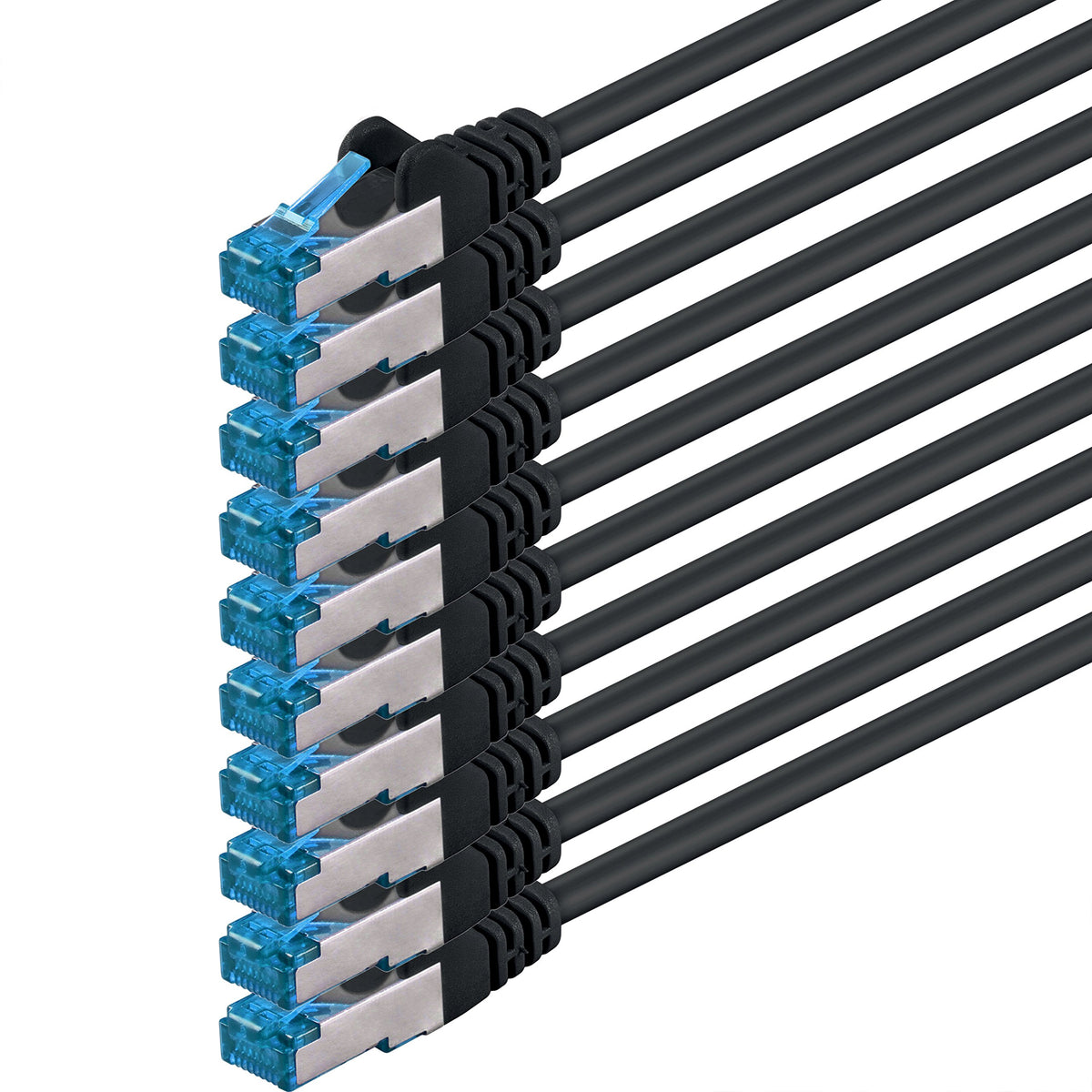 1aTTack.de 10m - CAT6a - Network Cable Black - 10 Pieces CAT 6 A Patch Cables 10000 Mbit/s SFTP PIMF 500 MHz compatible with CAT5 CAT6 CAT7 DSL Internet Switch Router - 4.25034E+12