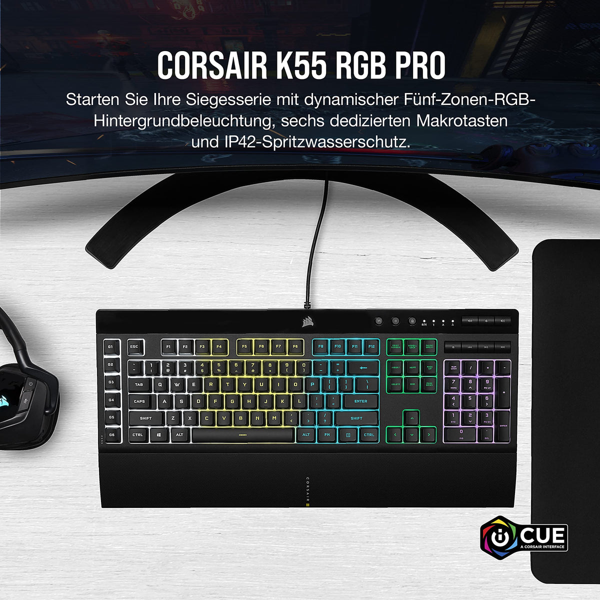 Corsair K55 RGB PRO wired gaming keyboard, black - CH-9226765-DE