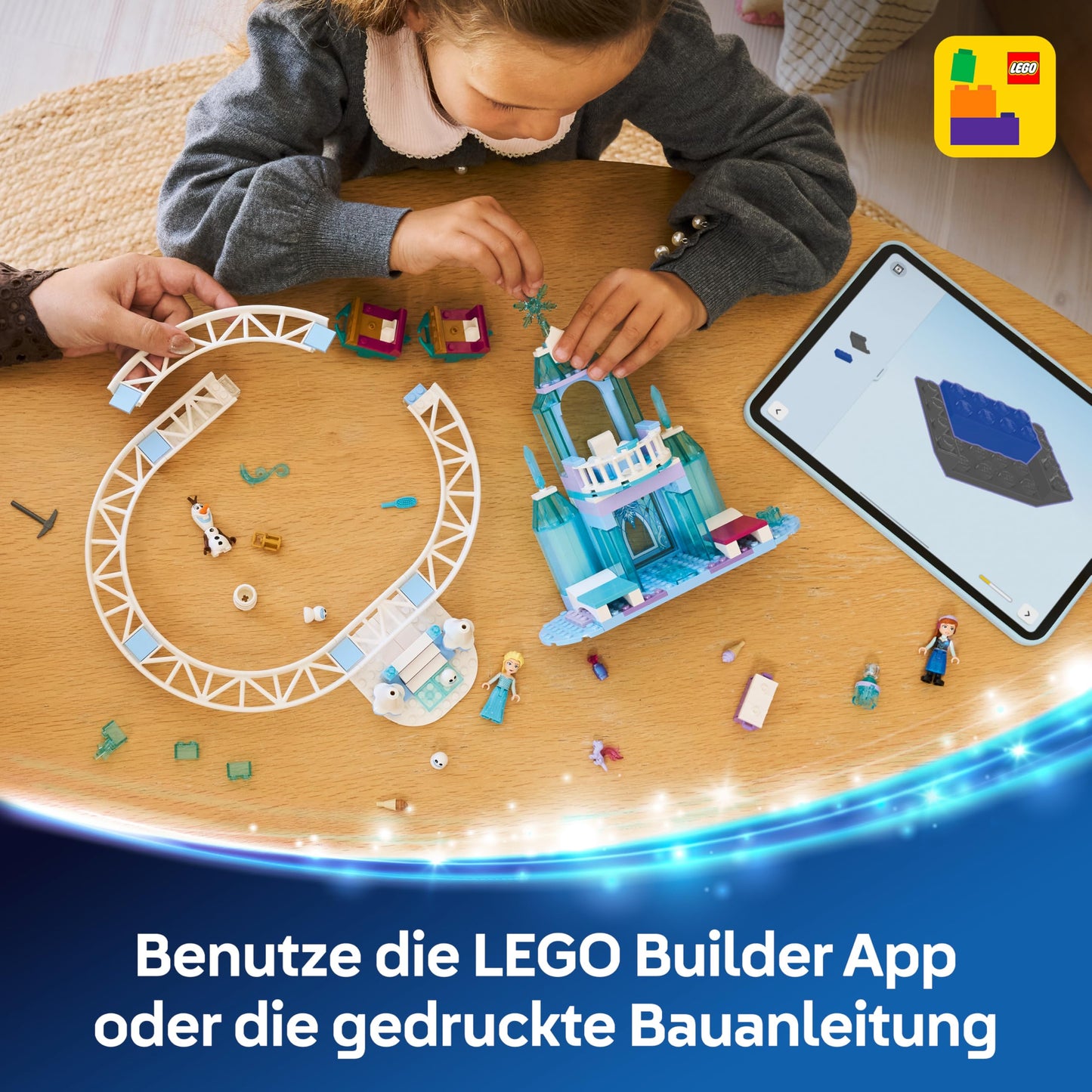LEGO ǀ Disney Frozen Elsa's sleigh ride around the ice palace - toy including Anna and ELSA mini dolls, Olaf figure as well as railway tracks and snow wagon - gift for girls aged 4 and over - 43281