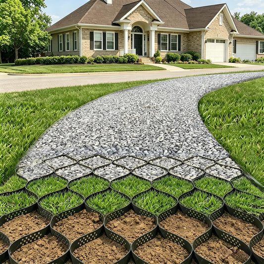 5.1 cm thick gravel grid, 8 m x 1.3 m, robust ground reinforcement grid, flexible and tensile, gravel driveway, stabilization for parking lot, terrace, grass, soil, slopes, garden (8 x 1.3 m) - mt007