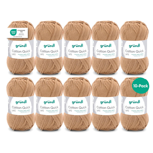 Gründl Wolle Cotton Quick uni - thin wool for crocheting - knitting yarn - crochet yarn - shiny and skin-friendly - 100% cotton - 10 balls 50 g / 125 m - needle size 3-4 - brass - 865-172
