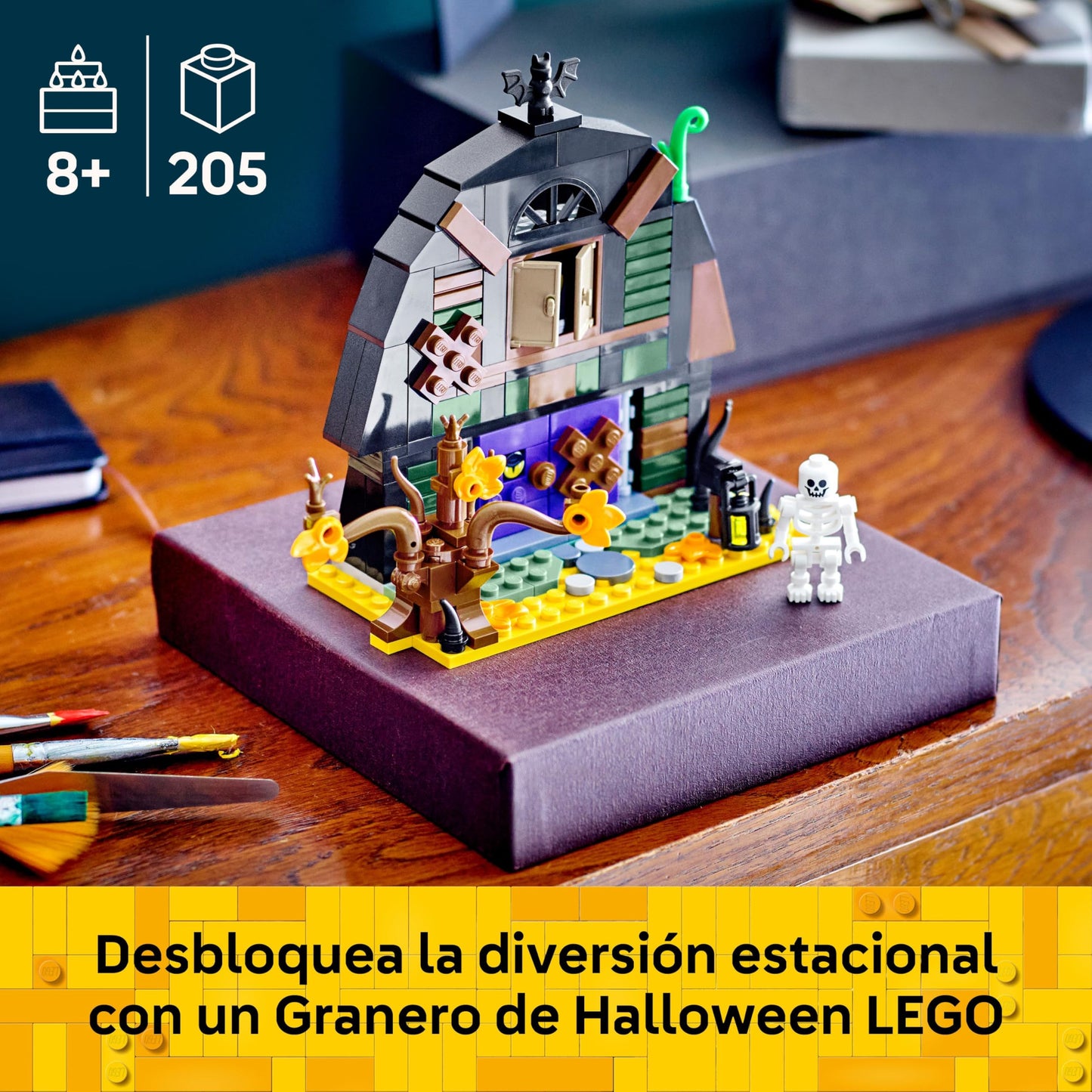 LEGO Halloween Barn - children's toy with skeleton minifigure - building set with bat, bottle, lamp and other accessories - gift for boys and girls aged 8 and up - 40721 (pack of 2)