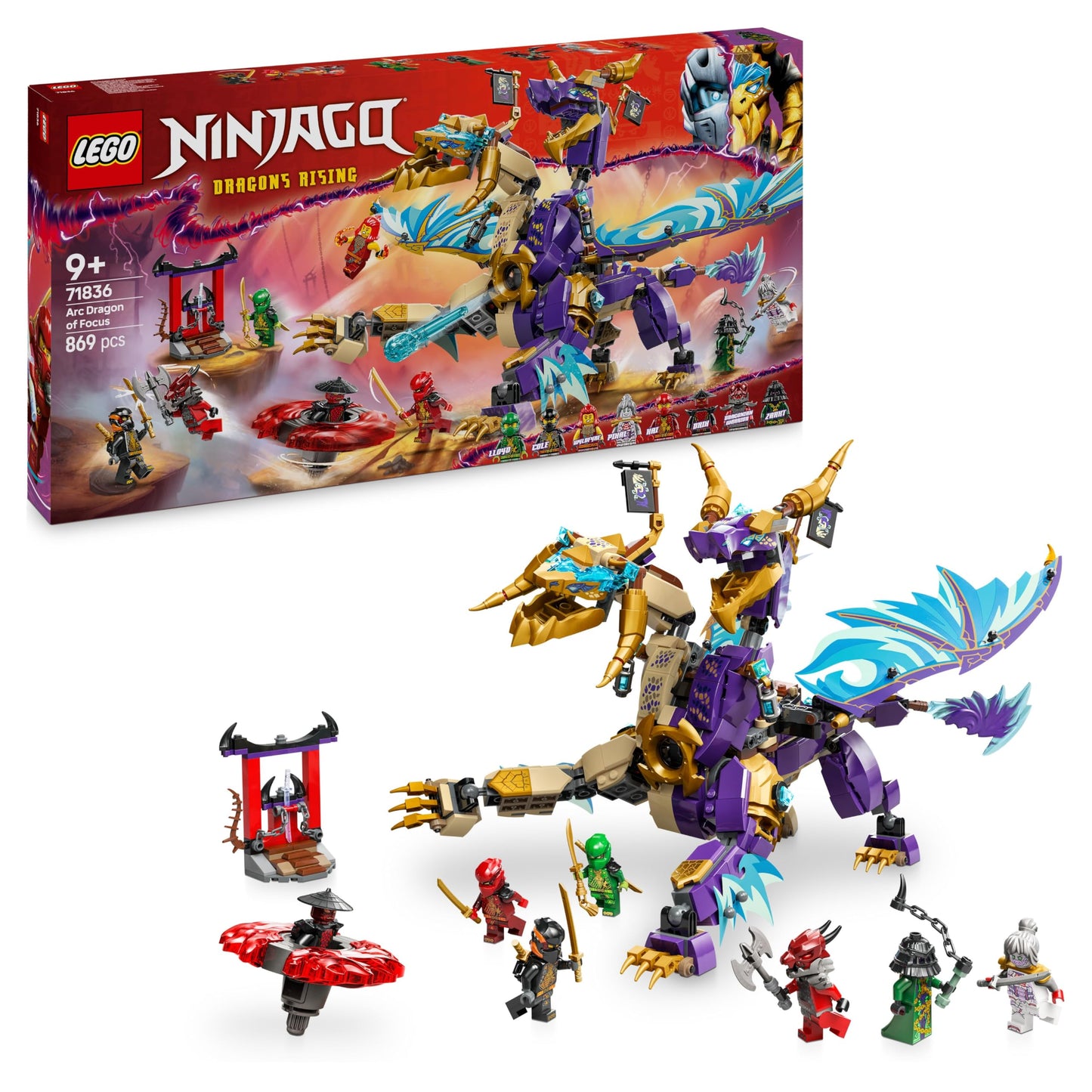 LEGO NINJAGO arc dragon - toy with 8 minifigures and a Spinjitzu spinner - interactive ninja building toy for boys and girls aged 9 and up - gift idea for fans 71836