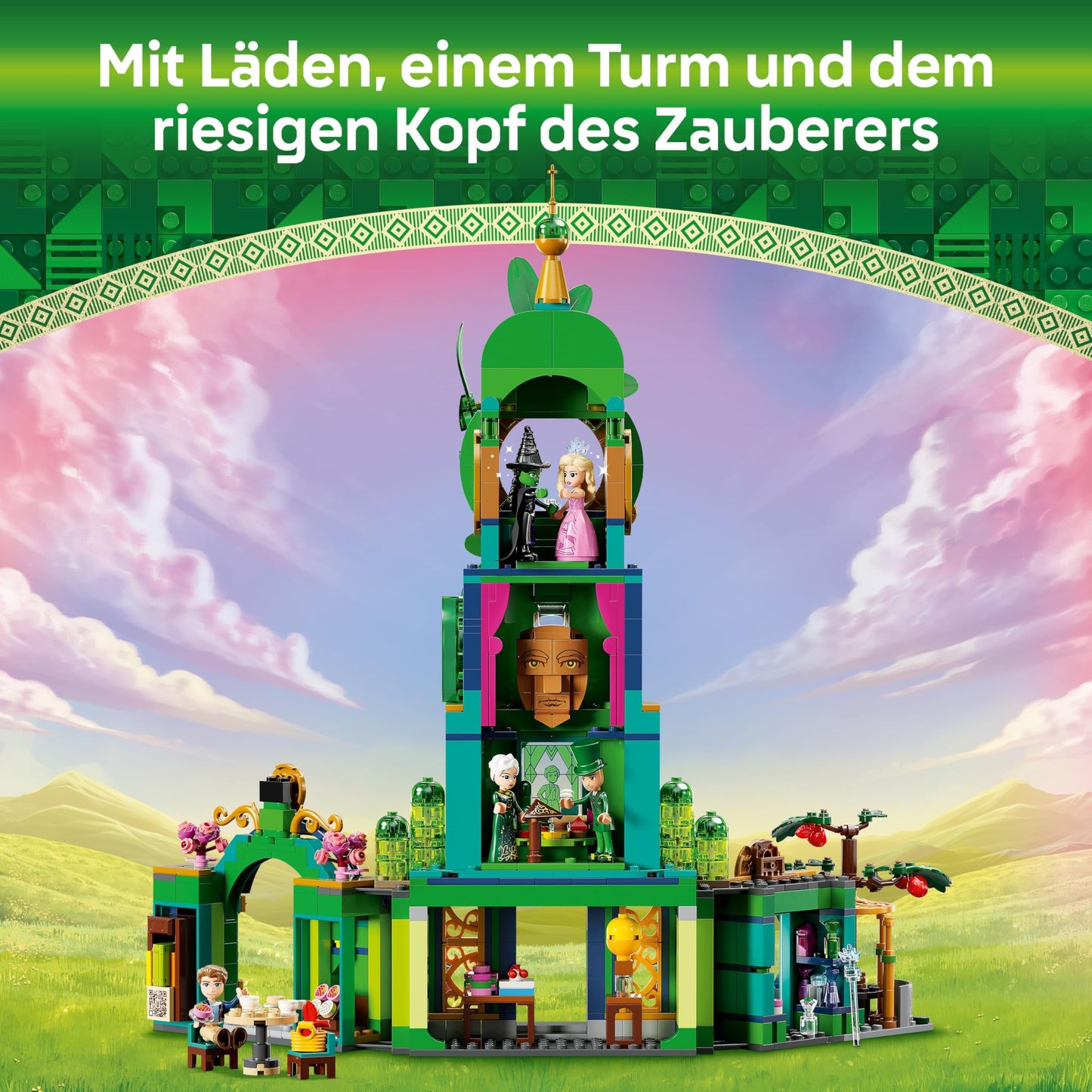 LEGO Wicked Welcome to Emerald City, toy with tower, Glinda and Elphaba mini-dolls, gift for fans of the film and girls and boys aged 9 and up who love dollhouses 75684