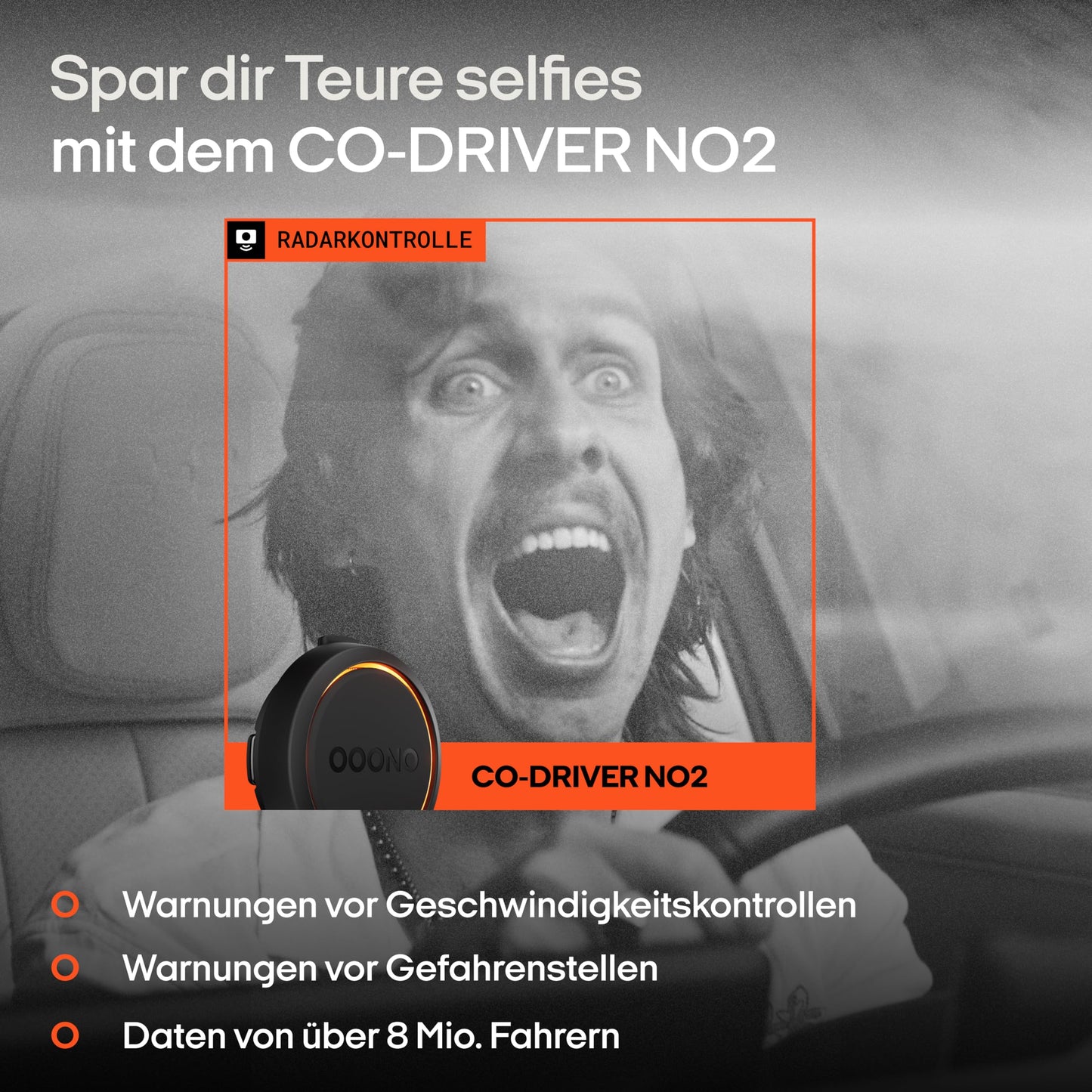 OOONO Co-Driver NO2 - Optimized co-driver for the car - Warns of speed controls and danger spots - Rechargeable - LED display - CarPlay & Android Auto compatible - CD2
