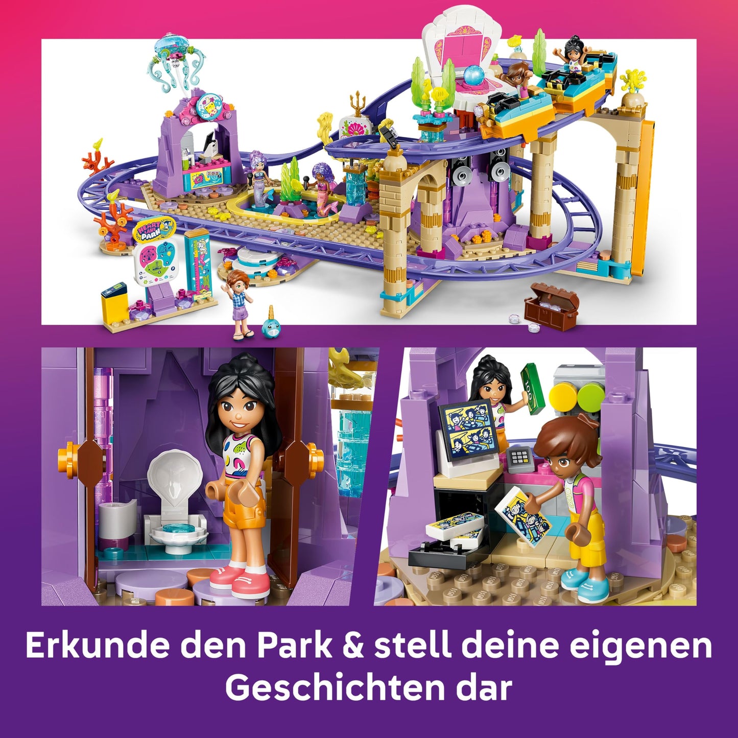 LEGO Friends Mermaid Roller Coaster - Interactive toy with 3 cars, shop, 5 minifigures and accessories - children's room decoration - gift idea for girls aged 8 and up - 42703