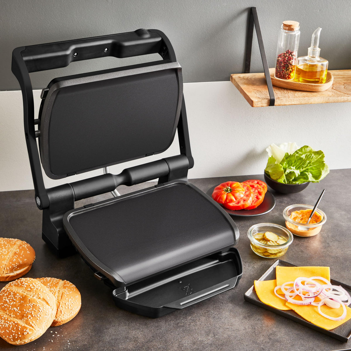 Plăci Tefal Plancha, compatibile cu OptiGrill, OptiGrill +, OptiGrill Elite, pentru ingrediente delicate, din aluminiu turnat cu strat antiaderent, negru, XA728810