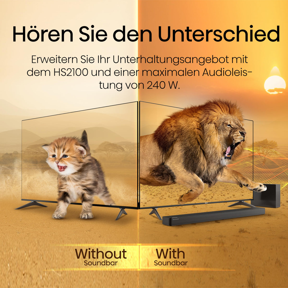 HS2100, 2.1 Channel Soundbar, 240W max Audio Power, Dolby Audio, DTS Virtual:X, Ultra-Slim Wireless Subwoofer, TV Mode, EzPlay - Hisense