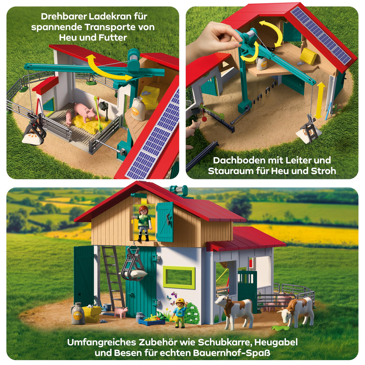 PLAYMOBIL | Țară | Ferma mare | Set de joacă cu macara, grajduri, multe animale și accesorii variate | Pentru copii de la 4 ani | 72160