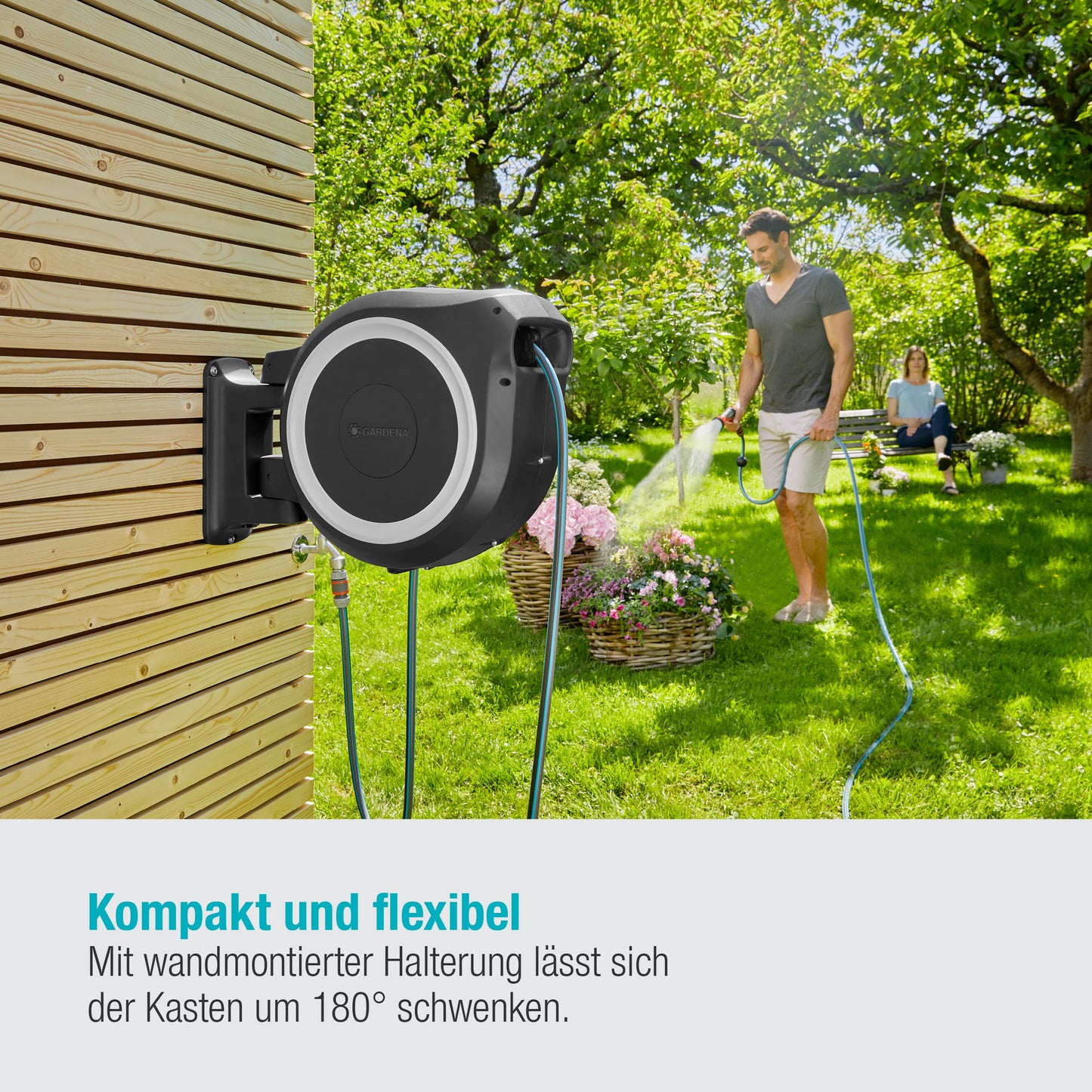Gardena RollUp XL wall hose box 35 m Exclusive for Amazon: flexible irrigation for large gardens, swiveling hose box, including 35 m quality hose with shower and cleaning syringe (18632-60)