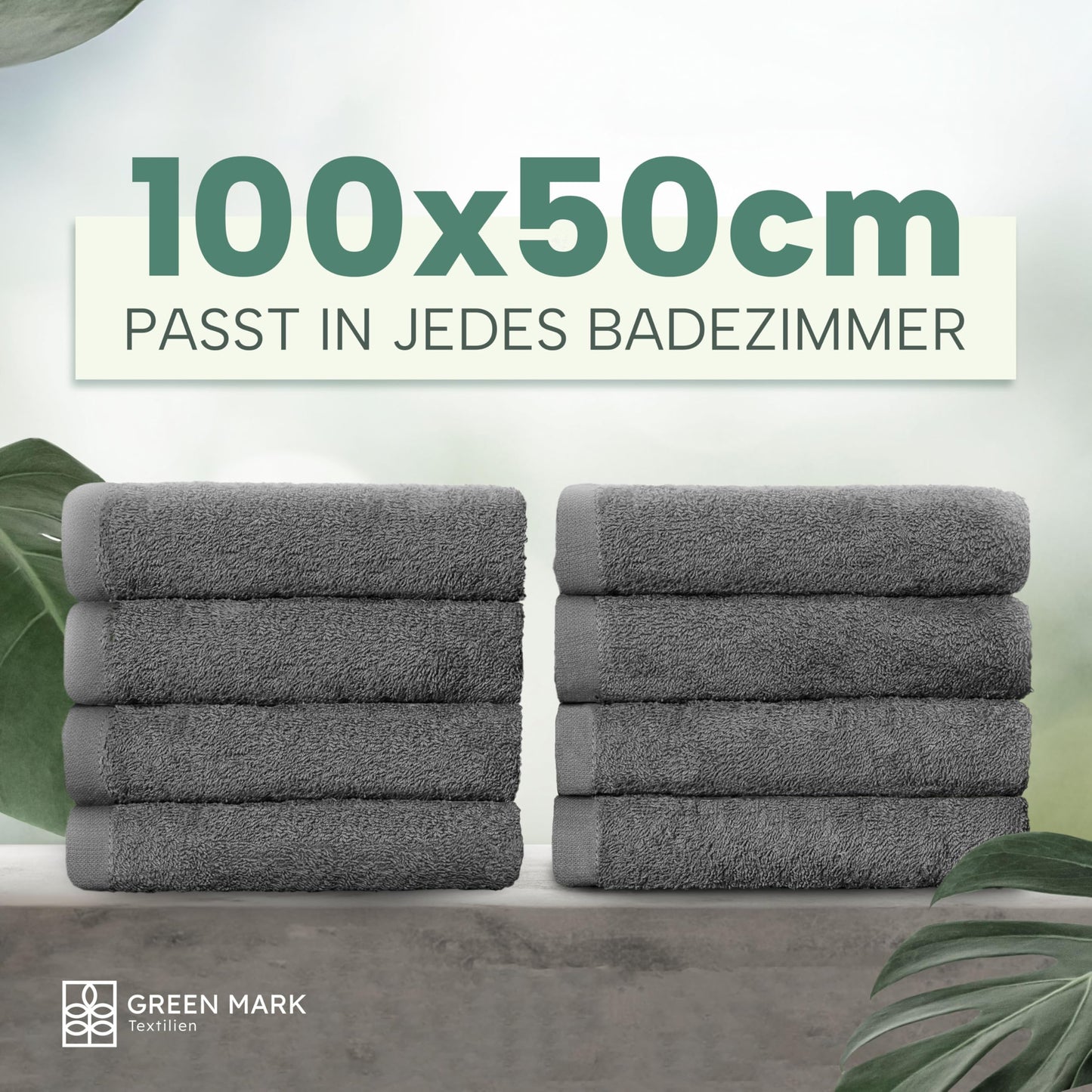 NatureMark Towels - Set of 8 - 100% Cotton, Soft & Absorbent, Premium Quality for Bathroom, Spa and Fitness, 50 × 100cm, Anthracite Gray - NM-HT0702