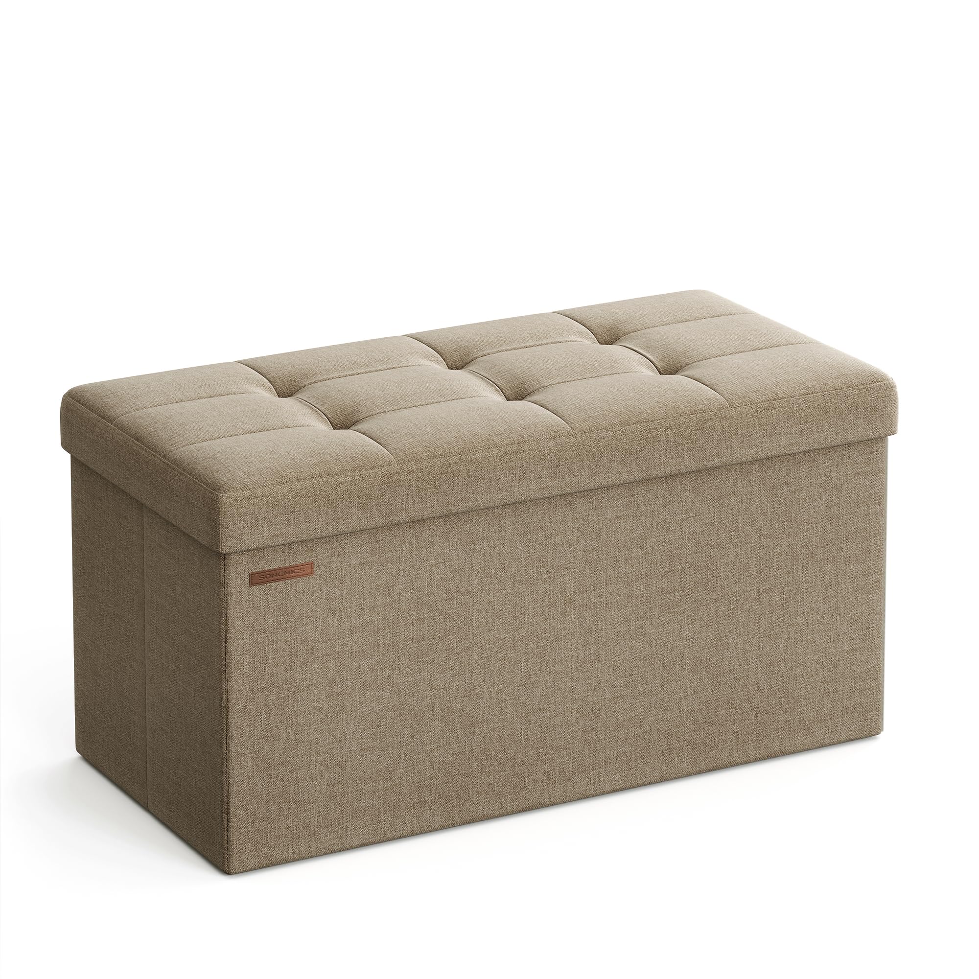 SONGMICS stool with storage space, folding bench, 38 x 76 x 38 cm footstool, storage box, load capacity up to 300 kg, for living room, bedroom, hallway, camel brown LSF047R01 - 6955880314393