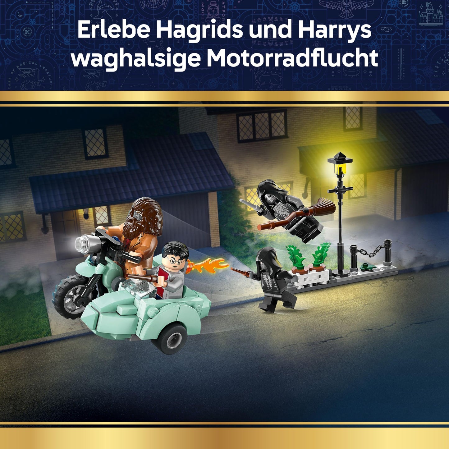 LEGO Harry Potter Hagrid and Harry's Escape from Privet Drive - Motorcycle toy with 4 minifigures - 2 Death Eaters, a street scene - Gift for girls, boys and fans aged 8 and over - 76459