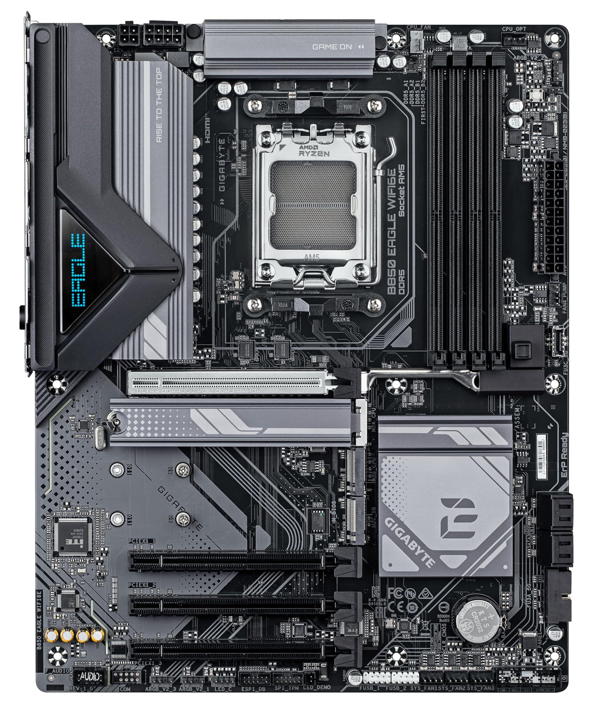 Placă de bază GIGABYTE B850 Eagle WIFI6E - compatibilă cu procesoarele AMD Ryzen 9000 Serie, VRM digital 8+2+2 faze, suport pentru memorie DDR5 de până la 8200MHz (OC), 1xPCIe 5.0 + 2xPCIe 4.0 M.2, GbE LAN, WiFi 6E, USB 3.2 Gen 2