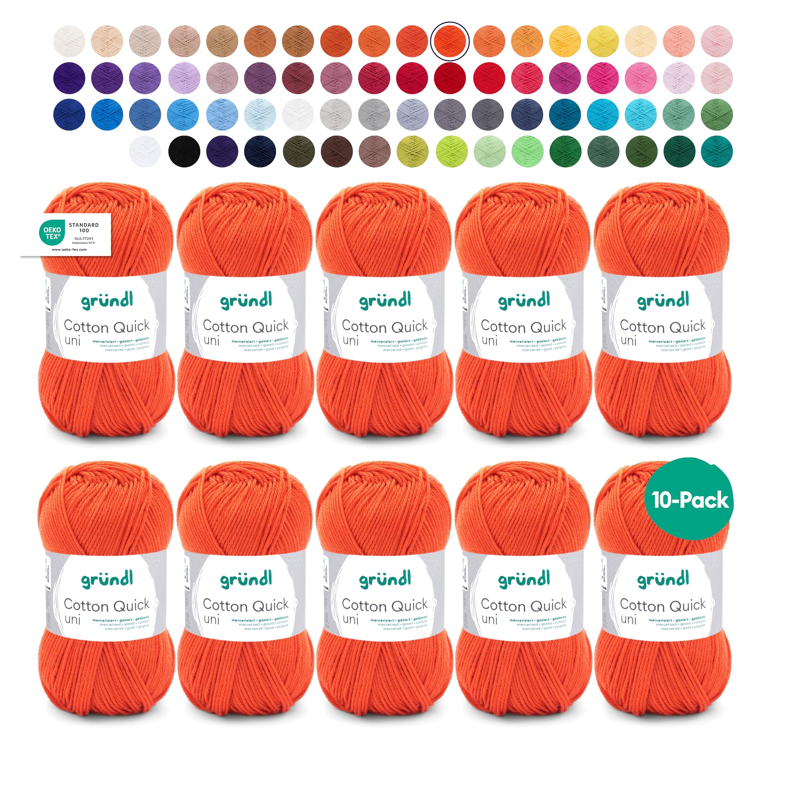 Gründl Wolle Cotton Quick uni - thin wool for crocheting - knitting yarn - crochet yarn - shiny and skin-friendly - 100% cotton - 10 balls 50 g / 125 m - needle size 3-4 - signal red - 865-153