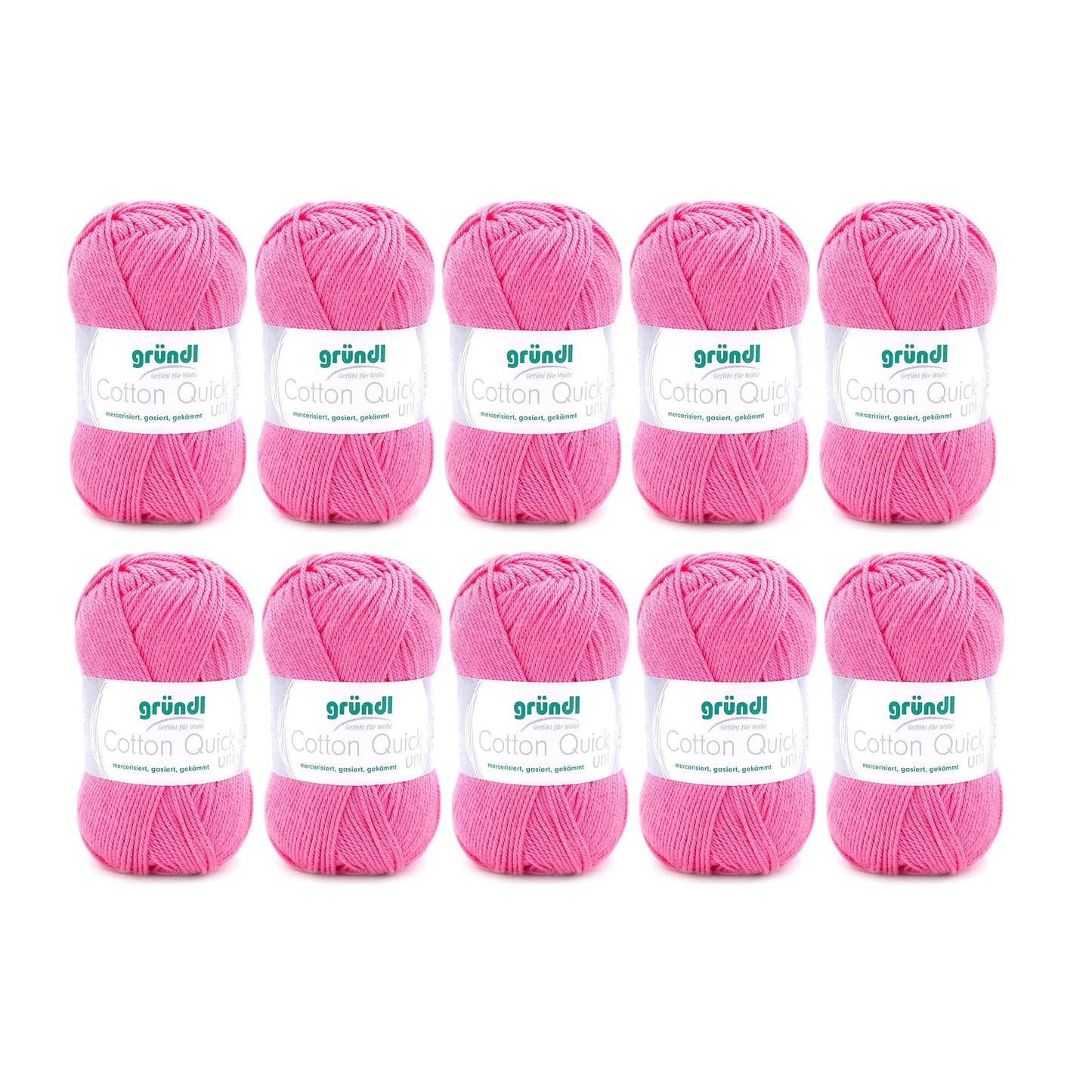 Gründl Wolle Cotton Quick uni - wool for crocheting made from 100% cotton - wool for knitting - shiny cotton yarn 10 balls 50 g / 125 m - raspberry - 865-107