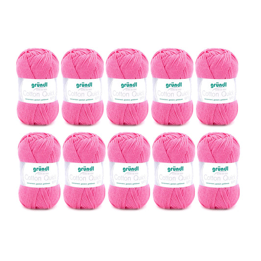 Gründl Wolle Cotton Quick uni - wool for crocheting made from 100% cotton - wool for knitting - shiny cotton yarn 10 balls 50 g / 125 m - raspberry - 865-107